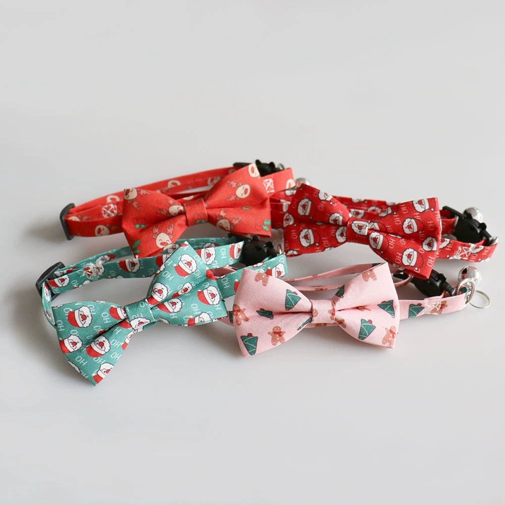 2024 новые домашние животные ошейник мультфильм бант рождественский кошка ошейник милый колокольчик собачья шея украшения оптом