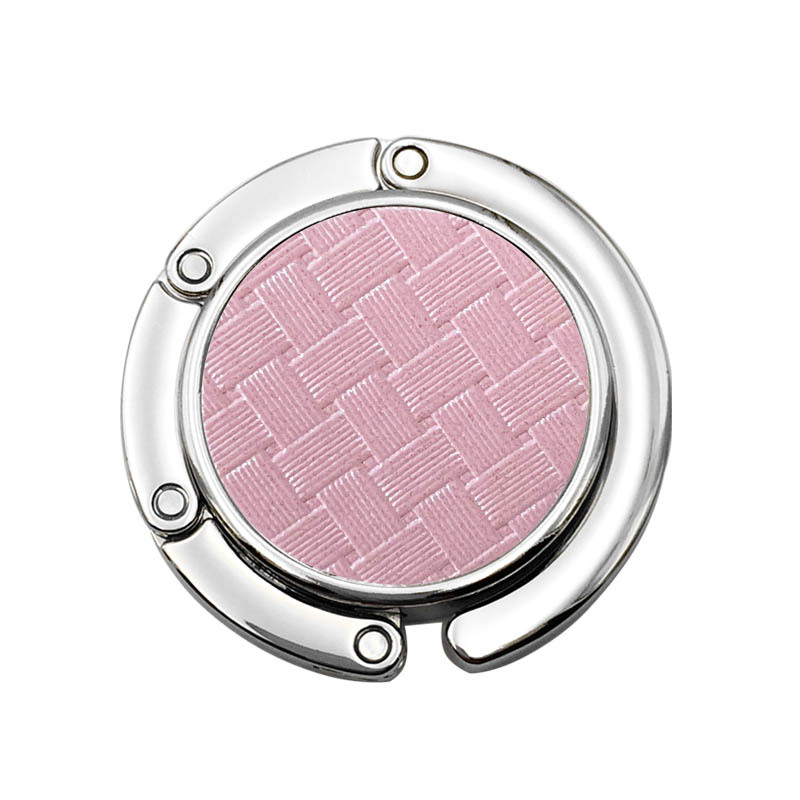 Venta caliente color sólido PU patrón imprimible de cuero Ronda plegable bolsa portátil gancho mesa lateral damas escritorio bolsa gancho