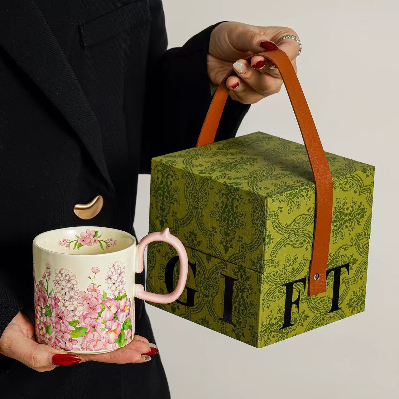Jardín de brocade tazas de cerámica de alta calidad tazas de agua domésticas de oficina de niñas tazas de café de flores de té exquisitas