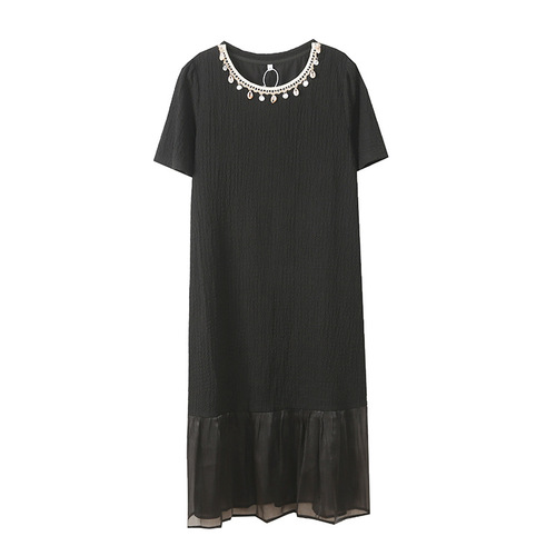 Yinoda Plus Size Sweet Spliced Ruffled Skirt Dress 2025 New Summer Round Neck Straight Tube Long Dress 232436 