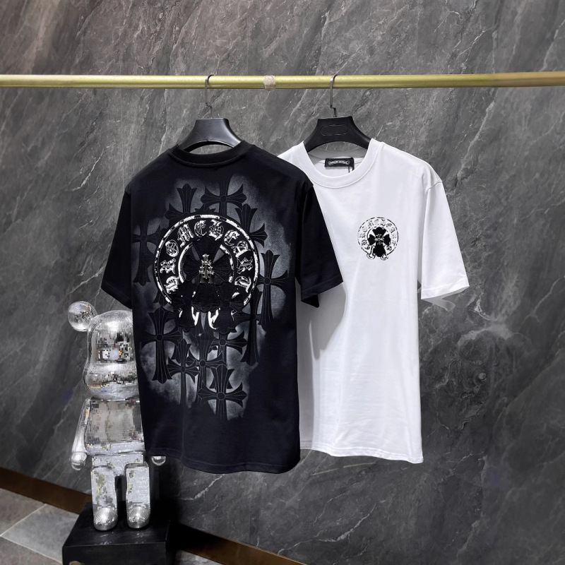 クロスボーダー 2025 夏新作 CH クロウパッチメタルクロスプリント半袖 Tシャツ男性と女性の同じスタイル Tシャツ|undefined
