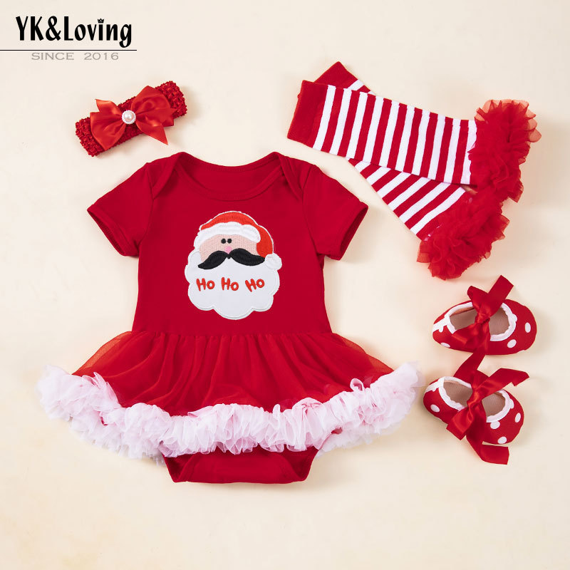 Cross-border Christmas Spring Girls' Clothing Short-sleeved Printed Harper Dress Baby Cartoon Tutu dress Four-piece Set