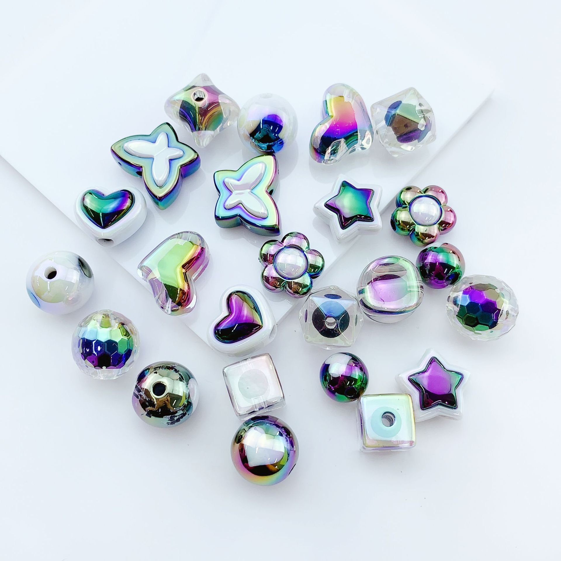 Cuentas de acrílico UV plateado serie oscura con agujero recto, para DIY pulseras, collares, cadenas de teléfono móvil y accesorios de joyería.