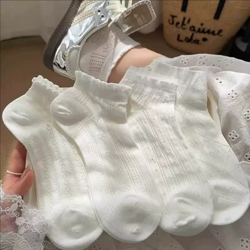 春夏季薄款白色芭蕾风袜子女花边短袜吸汗透气棉袜低帮女船袜