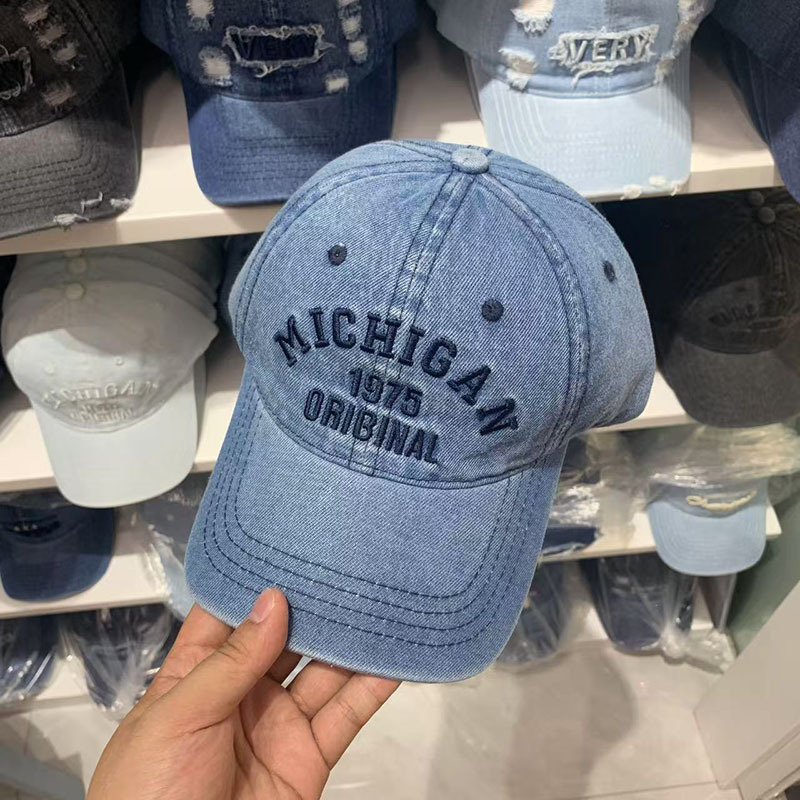 2025 New 1975 Washed Old Embroidered Letter Denim Baseball Cap Women Spring and Autumn Soft Top All-match Duck Tongue 2025 New 1975 Washed Old Embroidered Letter Denim Baseball Cap Women Spring and Autumn Soft Top All-match Duck Tongue