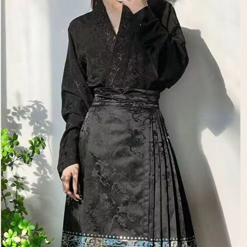 V5H大码胖mm新中式国风日常明制汉服上衣印花马面裙全套一整套|undefined