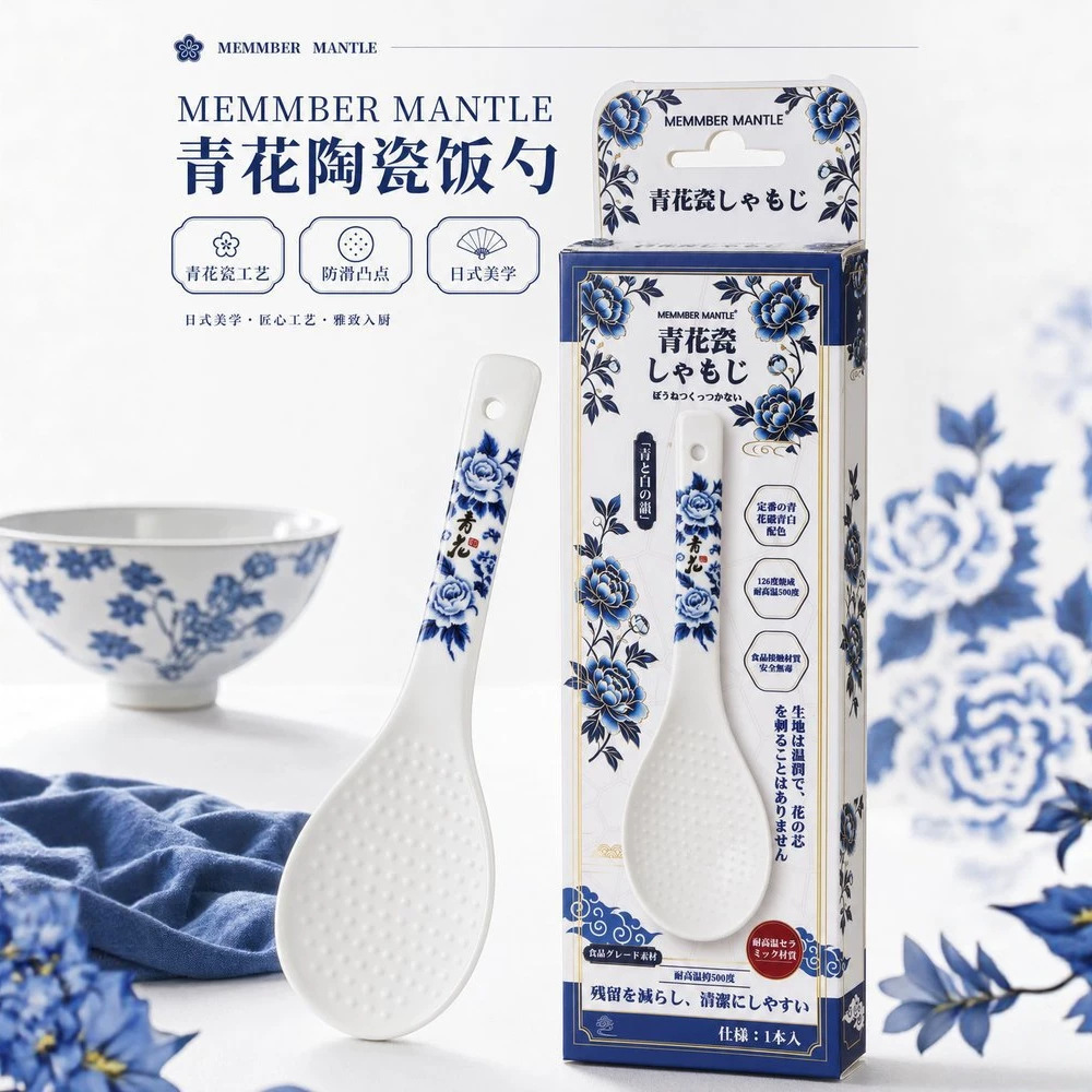MEMMBER MANTLE青花陶瓷饭勺中式青花陶瓷饭勺家用厨房盛饭日式