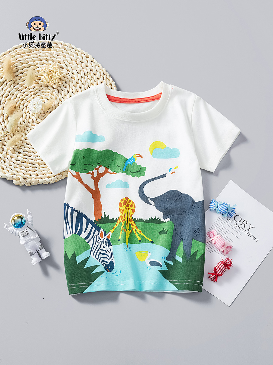 European and American Children's Clothing Short-Sleeved 2025 Summer New White T-Shirt Boys Sports Sweat-Absorbent Tops Baby Factory Wholesale