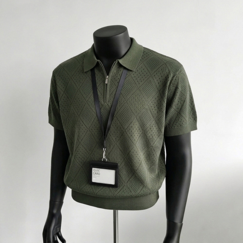Men's Business Casual Short Sleeve Polo Shirt Summer Old Fashioned Hollow Knitwear Thin T-Shirt for Men_viptrois.com