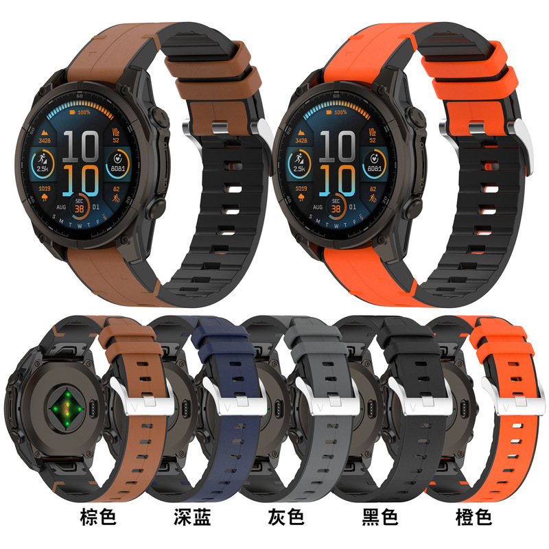 For Garmin Fenix8 Silicone Leather Watch Strap Fenix7X 6Pro 5S plus Watch Wristband