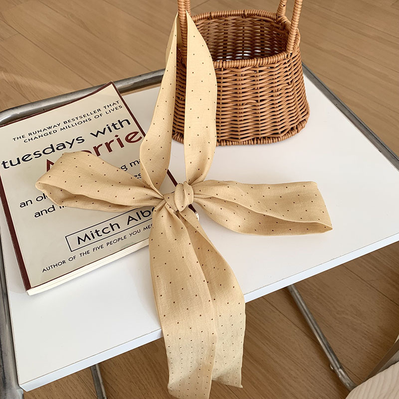 Bufanda de seda, banda larga, sensación de alto nivel, bufanda de lunares pequeños, decoración de cinta de doble capa, banda para el cabello estrecha, bolsa de atar drapeado, cinturón de cinta