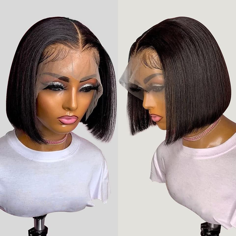 Cross-Border New Short Straight Bob Wigs, Lace Front Bob Synthetic Fiber Wig, Fashionable and Natural Realistic Cross-Border New Short Straight Bob Wigs, Lace Front Bob Synthetic Fiber Wig, Fashionable and Natural Realistic