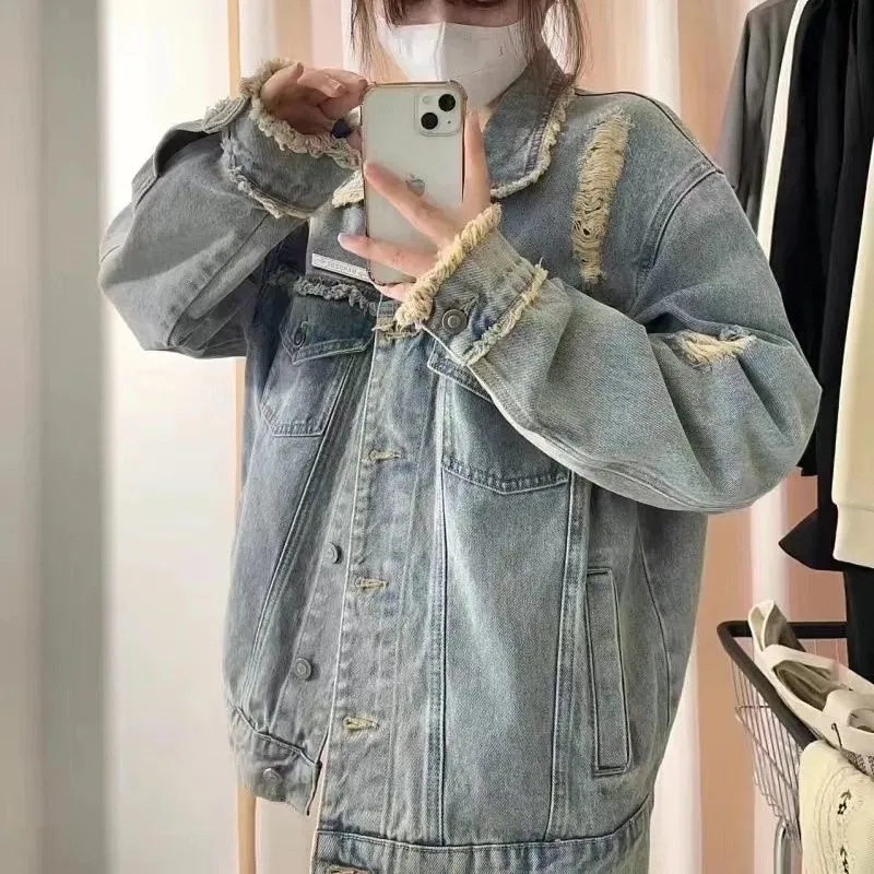 Brand retro blue denim spring jacket for men and women