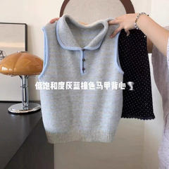 羊毛条纹polo领马夹针织无袖坎肩背心女秋季2025新款外搭叠穿上衣