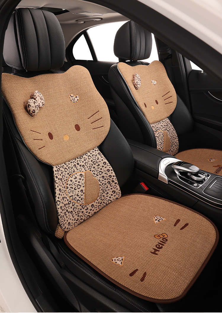Car Seat Cushion for All Seasons, Side-Mounted, Reverse-Wrapped Kt Summer Cushion, Breathable, Non-Slip, Cartoon Seat Cushion, Five-Seater Car Seat Cover