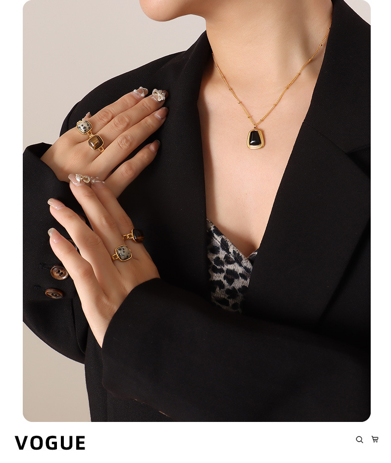 French Style Geometric Titanium Steel opal Earrings Necklace