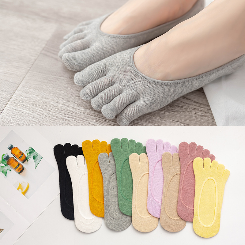Summer shallow five-finger socks invisible women's colored finger cotton cotton sweat-absorbent deodorant five-toe socks toe socks silicone non-slip