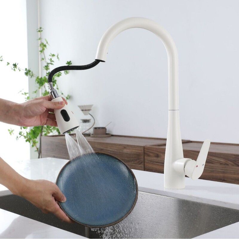Factory Cross-Border Kitchen Household All-Copper Internet Celebrity Faucet Hot and Cold Sink Pull-Out Telescopic Splash-Proof Multi-Functional Gold