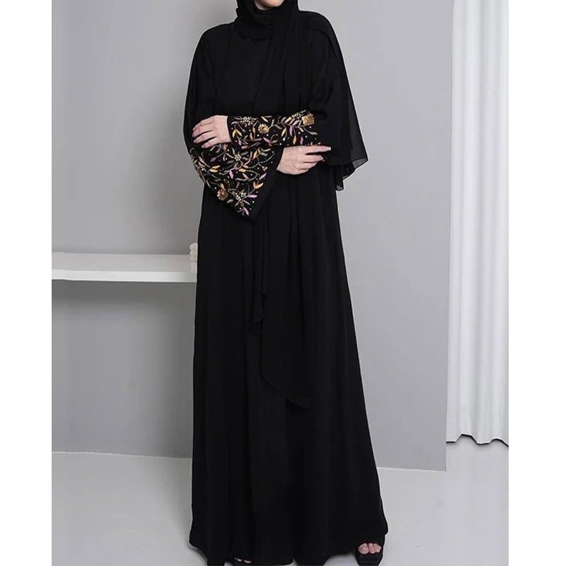 F415 Foreign Trade Middle East Dubai Women's Clothing Embroidered Floral Elegant Cardigan Loose Robe In Stock_ecoleips.com