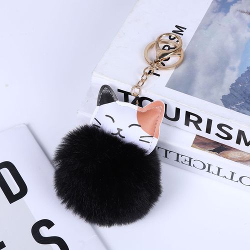 Ling Shang Cute Money Cat Plush Keychain with Rabbit Fur Balls, Cat Bag Accessory, Gift Manufacturer Direct Sale
