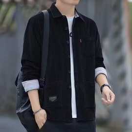 外套春秋季休闲工装上衣灯芯绒衬衫男士新款百搭长袖衬衣宽松现货