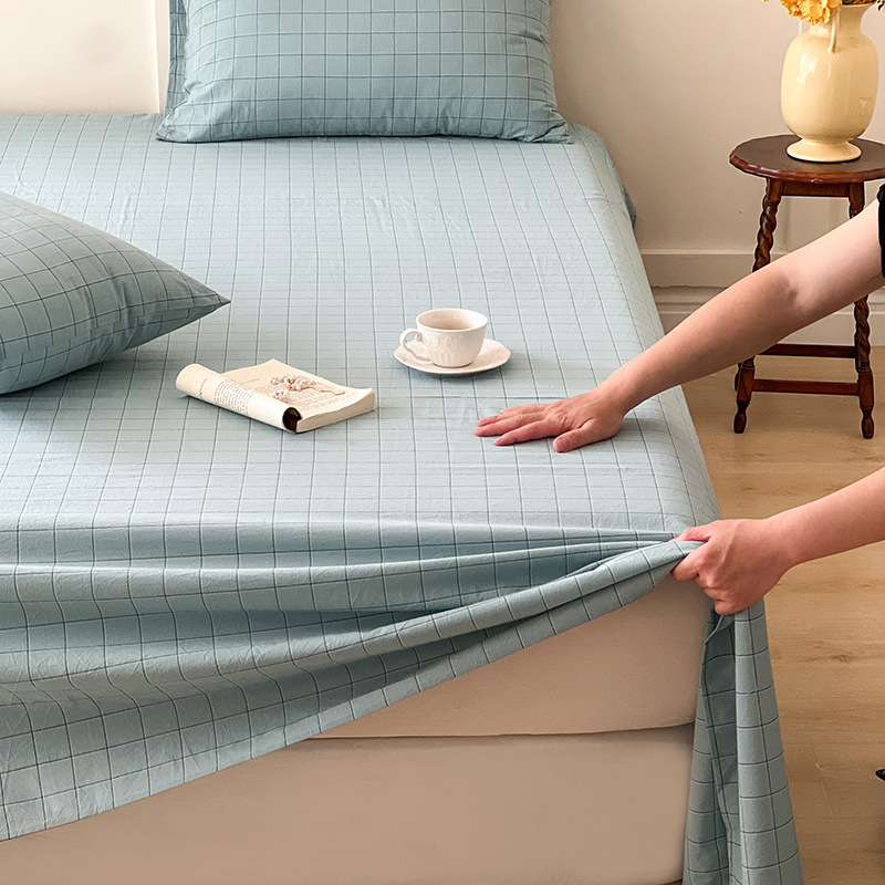 Sábanas de algodón lavado de algodón de estilo japonés, dormitorio de estudiantes de una sola pieza, 100 sábanas dobles individuales de algodón puro, sábana individual, juego de tres piezas 3