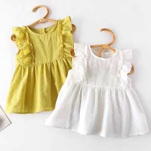 [1504 People Praise] Girls' Cotton and Linen Baby Doll Tops, New Summer Style White Baby Shirts, Kidsren's Clothing Treasures