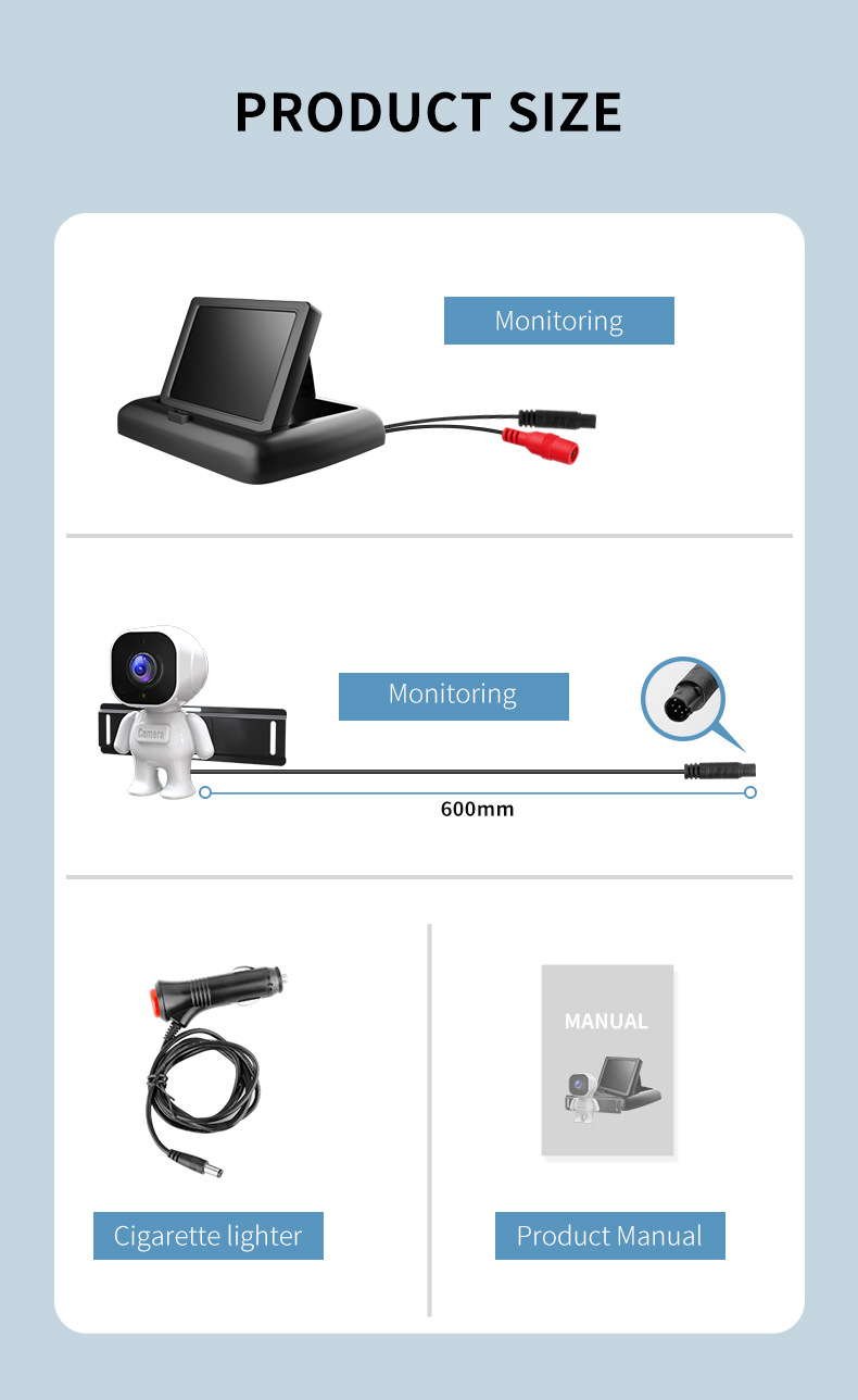Car-Mounted Baby Monitor with 4.3-Inch Foldable Display + Night Vision Camera for Rear Seat Monitoring