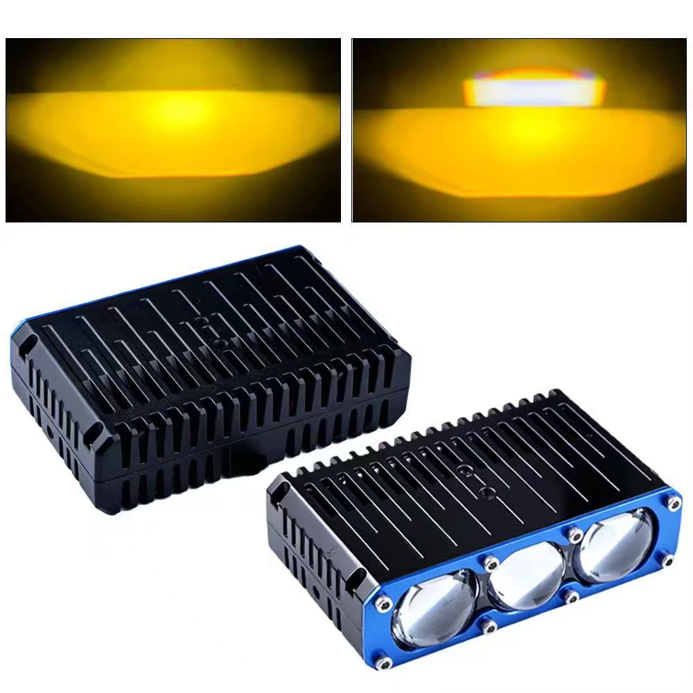 Cross-border best-selling high-power 75W three-eye car grille lights, featuring integrated high and low beam LED headlights and a hidden grille spotlight