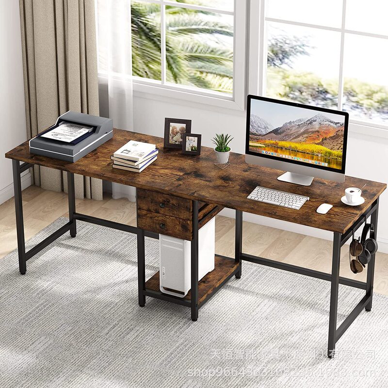 Double Drawer Double Desk Long Double Computer Desk with Shelves and Gaming Desk Customizable