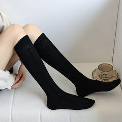 菱格麻花紋理小腿襪女秋冬日系jk復古學院風黑白色羊毛及膝襪諸暨