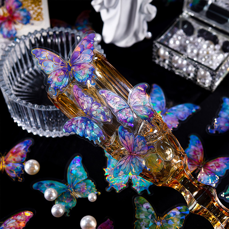 Mariposa de Oro Sueño tridimensional dorado Diario etiqueta impermeable bolsa de papel retro láser pegatina para niños diario de mascotas etiqueta engomada de la tarjeta Goo