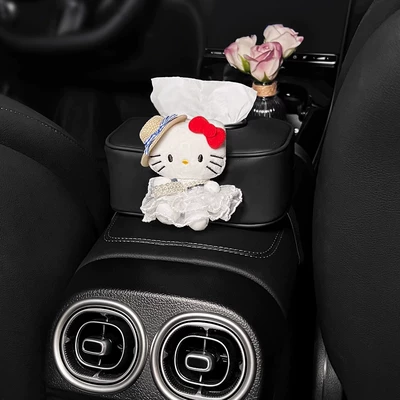 Cute Kitty Cat Car Tissue Box Car Armrest Box Paper Box Car Seat Back Tissue Bag Bag for Girls (Car tissue box/set) - pure-desire-lace-kt-tissue-box-armrest-box-style