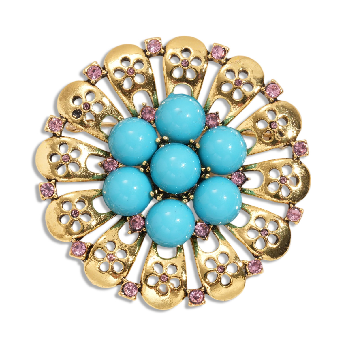 Europa y América resina medieval diamantes flores huecos broches redondos retro estilo de alto nivel personalidad pechos transfronterizos para mujeres
