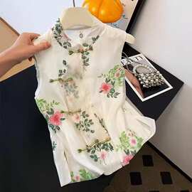 新中式国风马甲女夏薄款刺绣盘扣立领无袖小衫高级感坎肩马夹背心