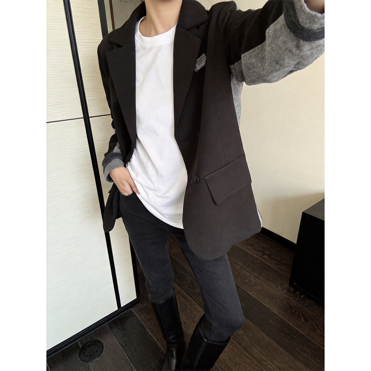 Early autumn new design patchwork suit jacket for women, Korean style, loose and lazy style, high-end street style suit top