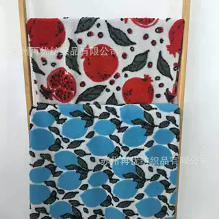 色织提花颗粒绒面料 石榴柠檬水果图案 秋冬家纺服装毛绒布批发