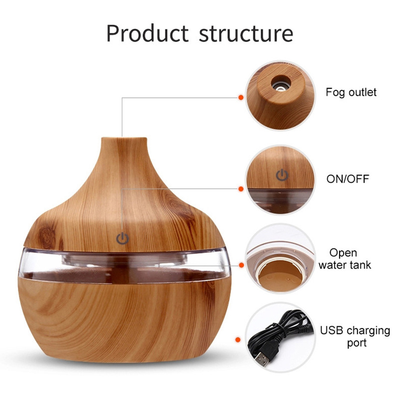 5V grano de madera humidificador de aire colorido luminoso máquina de aromaterapia USB algodón hisopo humidificador atomizador hogar humidificador