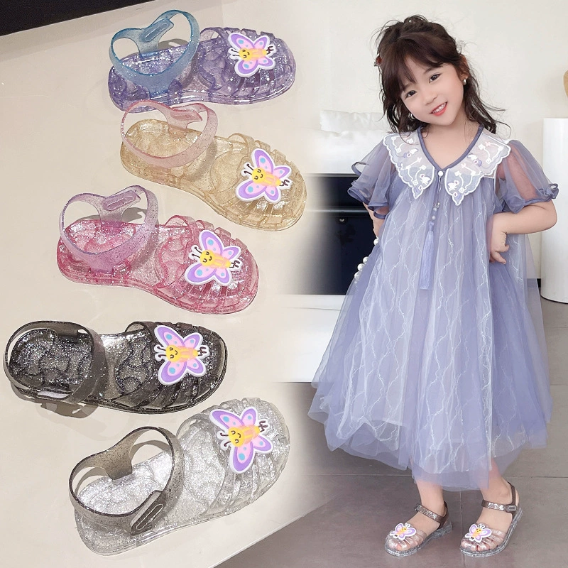 2025 сандалии для девочек Баотоу Летние детские ботинки желе обувь детская мягкая подошва липучка принцессы обувь на пляже