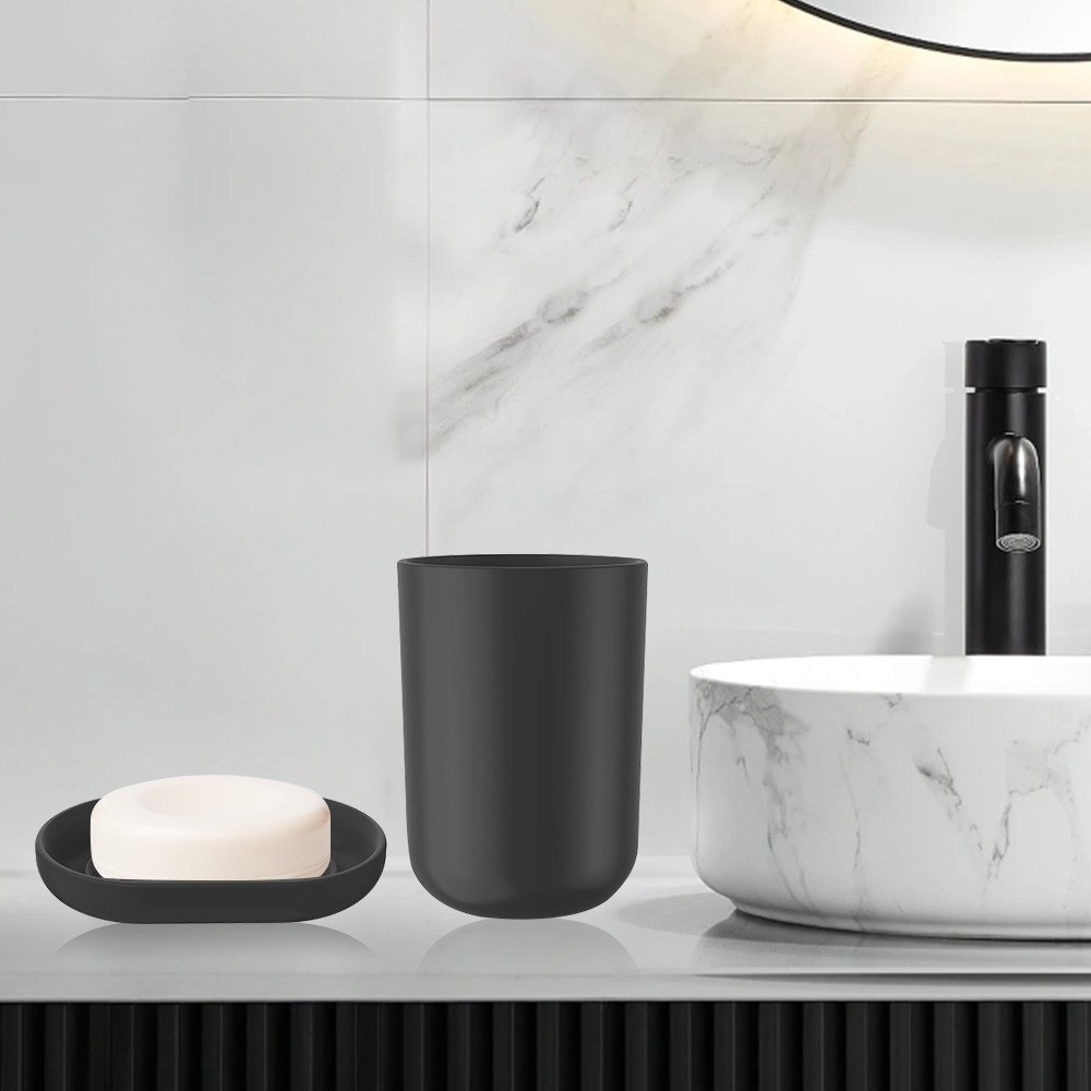 Plástico de color sólido plateado seis piezas conjunto de cepillo de dientes caja de jabón cepillo de inodoro almacenamiento baño conjunto de lavado