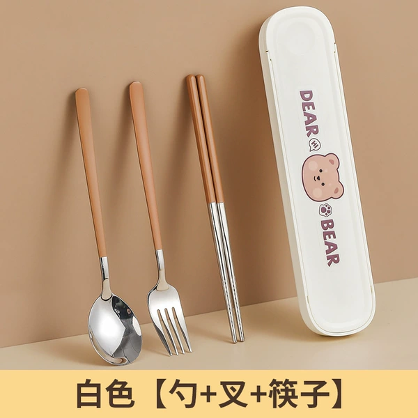 White 3-piece set (304 chopsticks, spoons and forks + box)