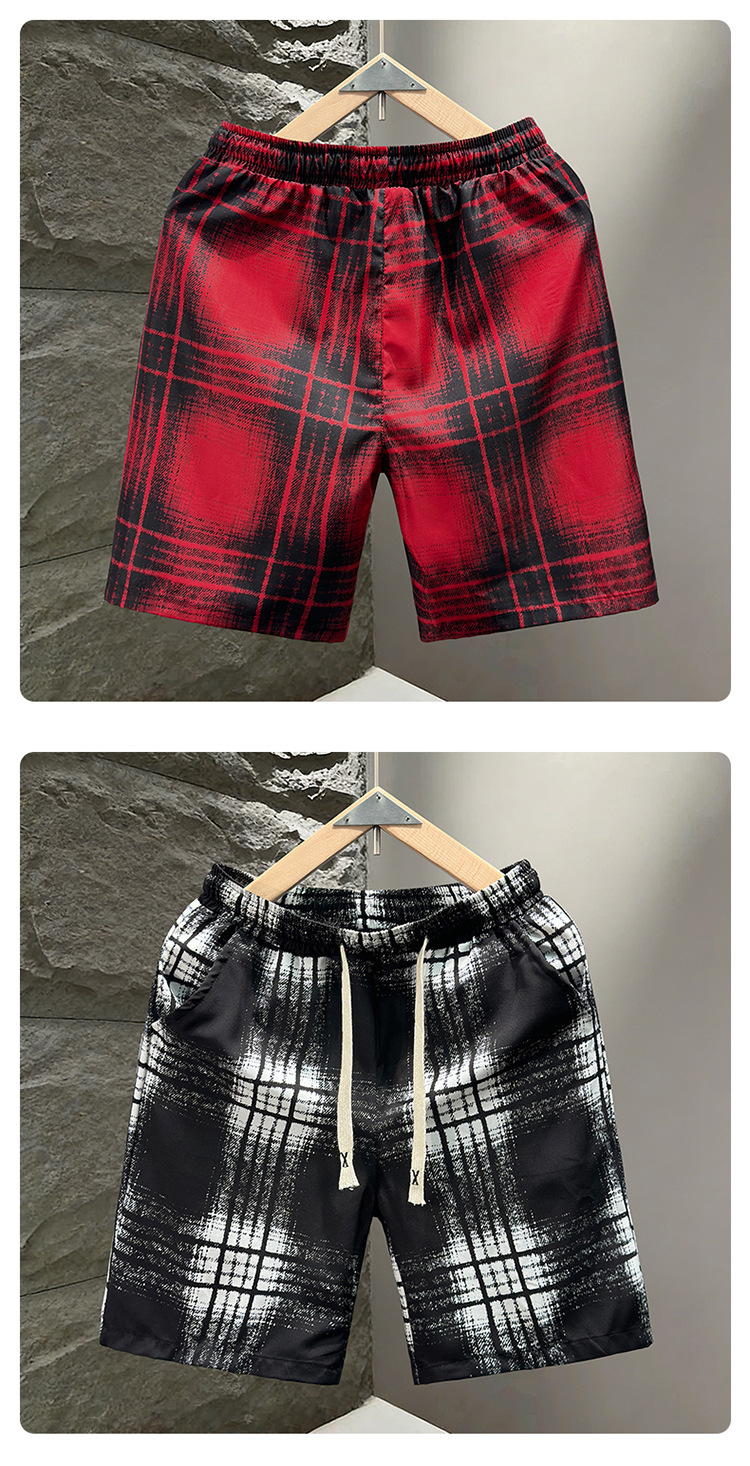 Summer Pajama Pants Men's And Women's Thin Plaid Shorts Loose Fit Plus Size Beach Shorts_viptrois.com