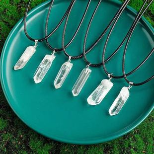 Factory Wholesale Natural White Crystal Single Crystal Hexagonal Prism Pendant Raw Stone Polished Demagnetization Energy Necklace Jewelry