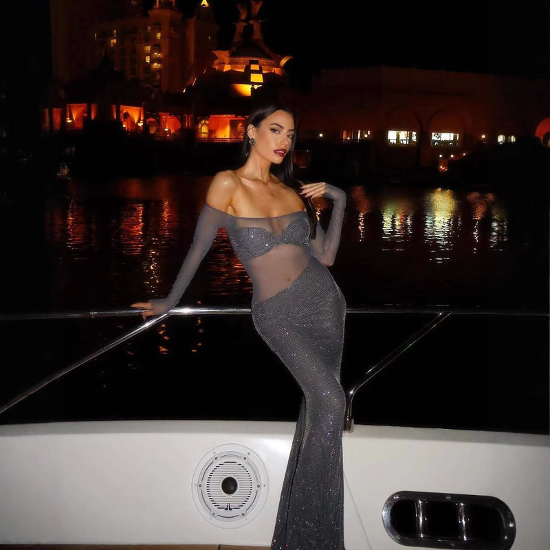 European and American High Elegant Women's Dress Sequins Night Dress Sexy Backless Dinner Cruise Party dress