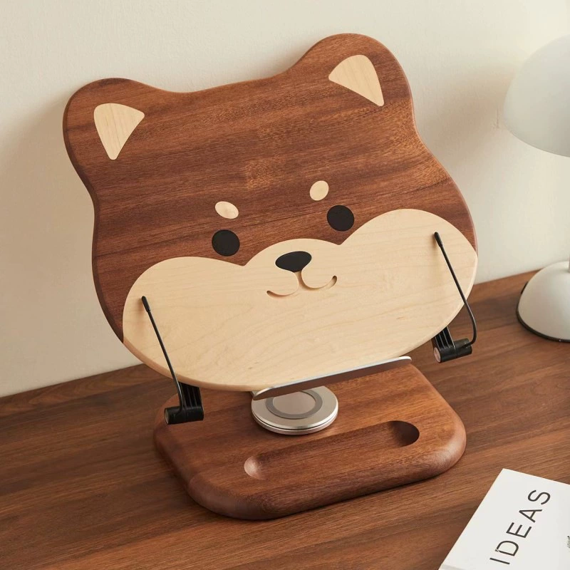 Детская полка для чтения из цельного дерева с героями мультфильмов Shiba Inu, настольная деревянная подставка для книг, фиксированная стойка для планшета, подъемная полка для чтения