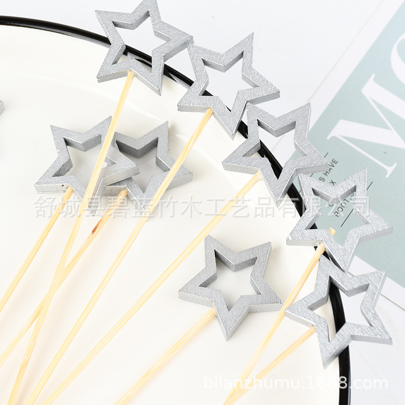 Spot al por mayor tarjeta de pastel de estrella de pentaco agujerada estrella de fruta ficha de horquilla de fruta desechable suministro de fábrica