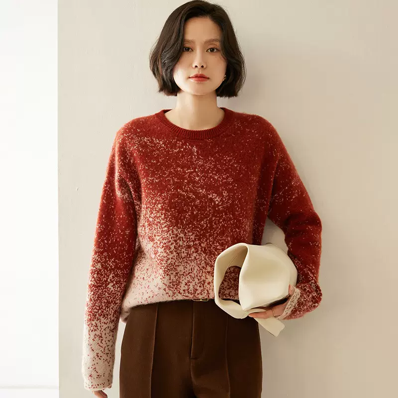 2025年秋冬新款山羊绒圆领针织衫长袖女星空渐变色设计感羊绒衫