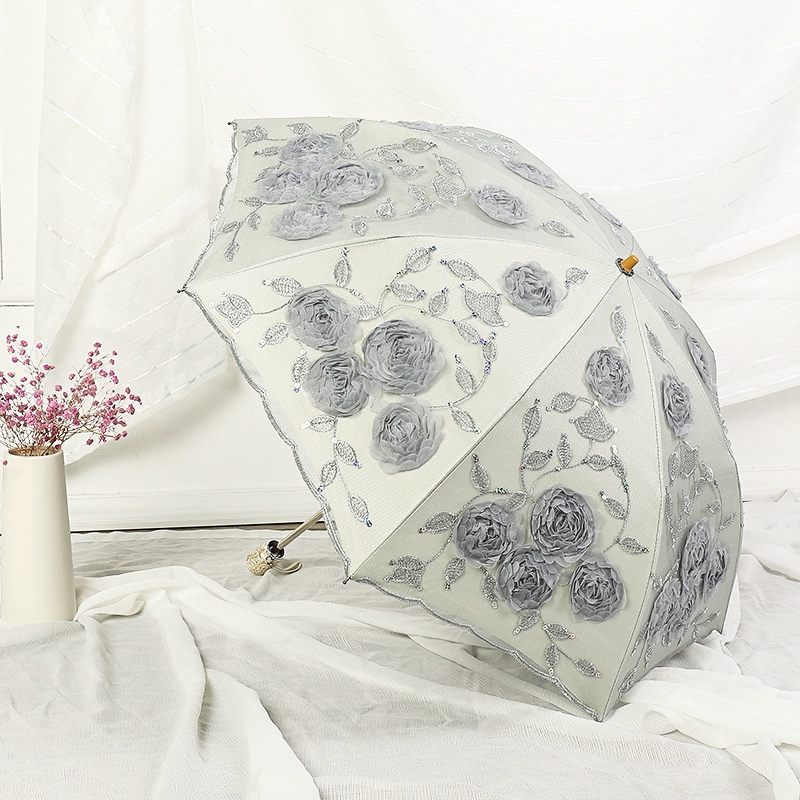 Double-layer umbrella solar-powered for princess, sun protection, UV protection, with embroidery
