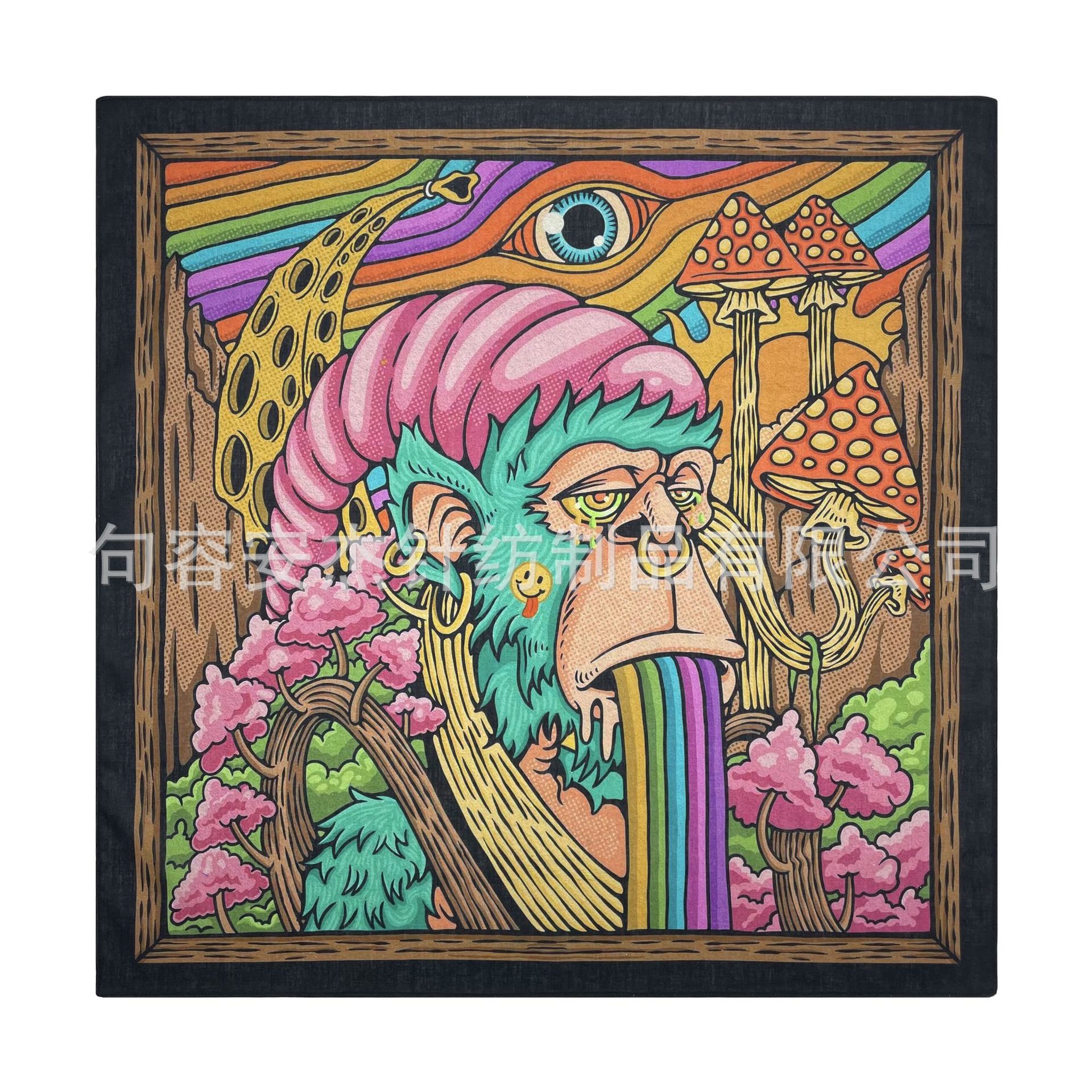100% Cotton 55X55Cm Pop-Up Art Style Pure Cotton Digital Printed Square Scarf Hip-Hop Outdoor Headscarf Mask