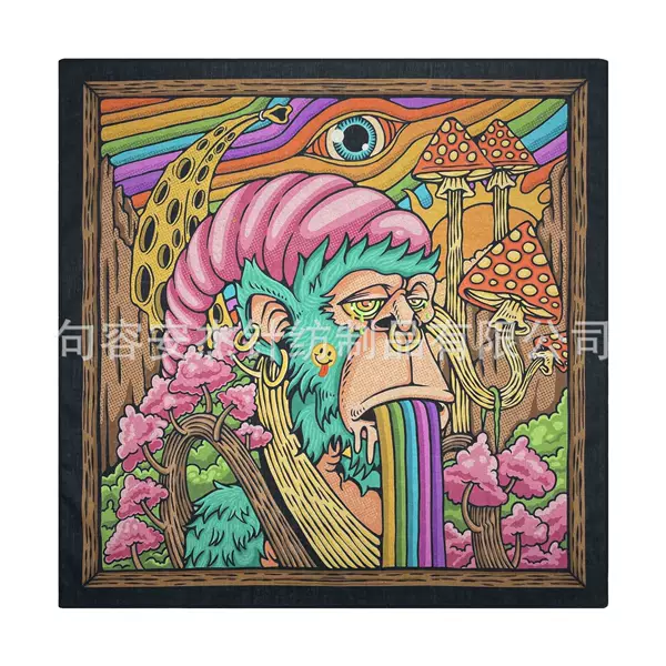100% Cotton 55X55Cm Pop-Up Art Style Pure Cotton Digital Printed Square Scarf Hip-Hop Outdoor Headscarf Mask